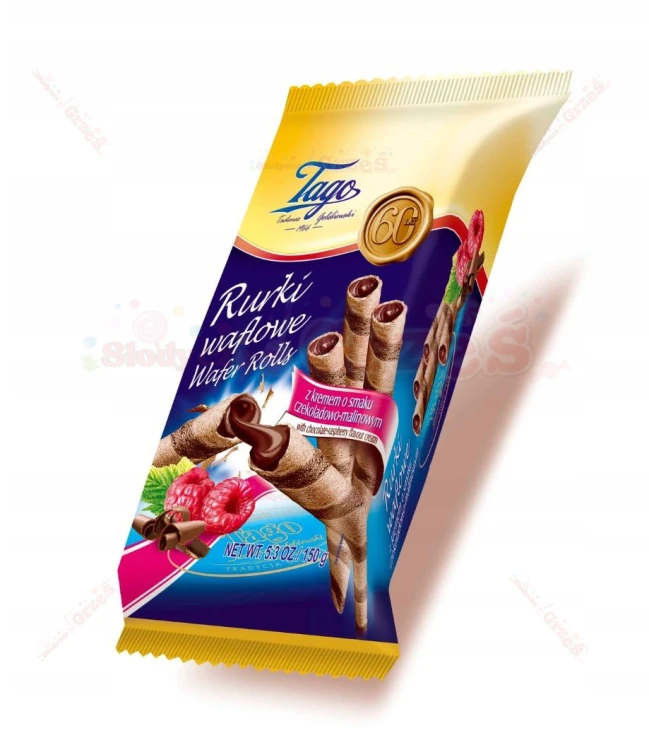 Rurki waflowe z kremem CZEKOLADOWO-MALINOWYM 150g Tago