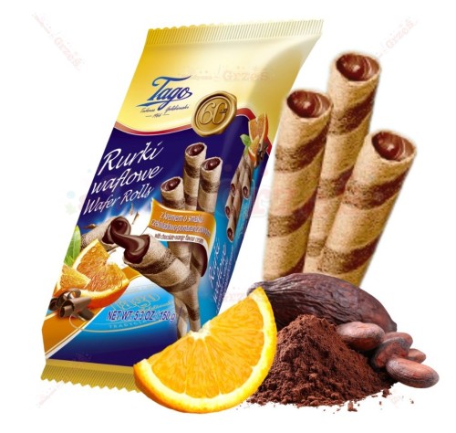 Rurki waflowe z kremem CZEKOLADOWO-POMARAŃCZOWYM 150g Tago