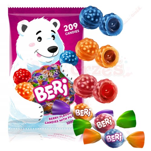 BERI cukierki nadziewane owocowe - wiśnia, berry, malina 1 kg Roshen