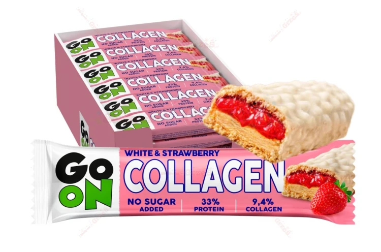 Baton Go On Collagen Truskawkowy z białkiem i kolagenem BEZ CUKRU 24*45g Sante