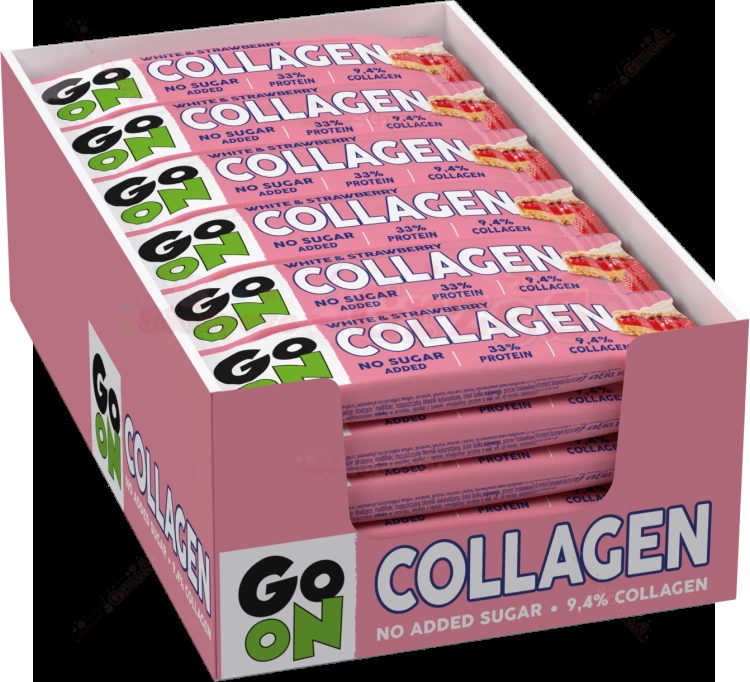 Baton Go On Collagen Truskawkowy z białkiem i kolagenem BEZ CUKRU 24*45g Sante
