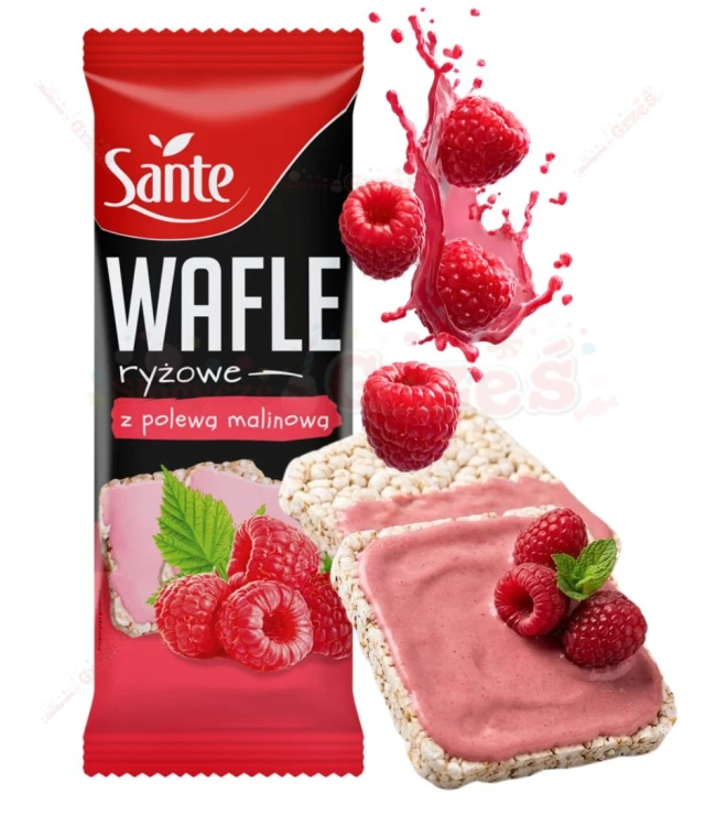 Wafle ryżowe z polewą malinową 66g Sante