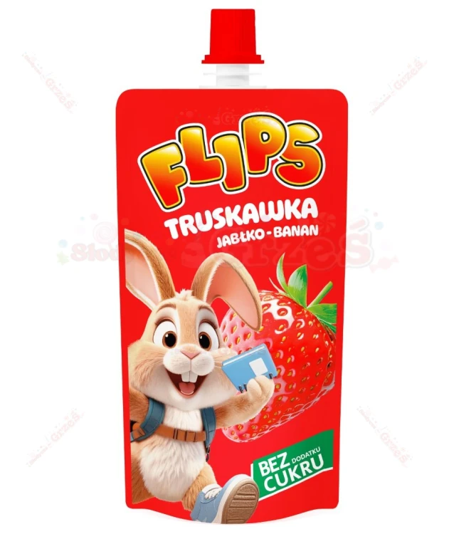 Flips Mus owocowy TRUSKAWKA jabłko-banan bez cukru dla DZIECI 100g Sante