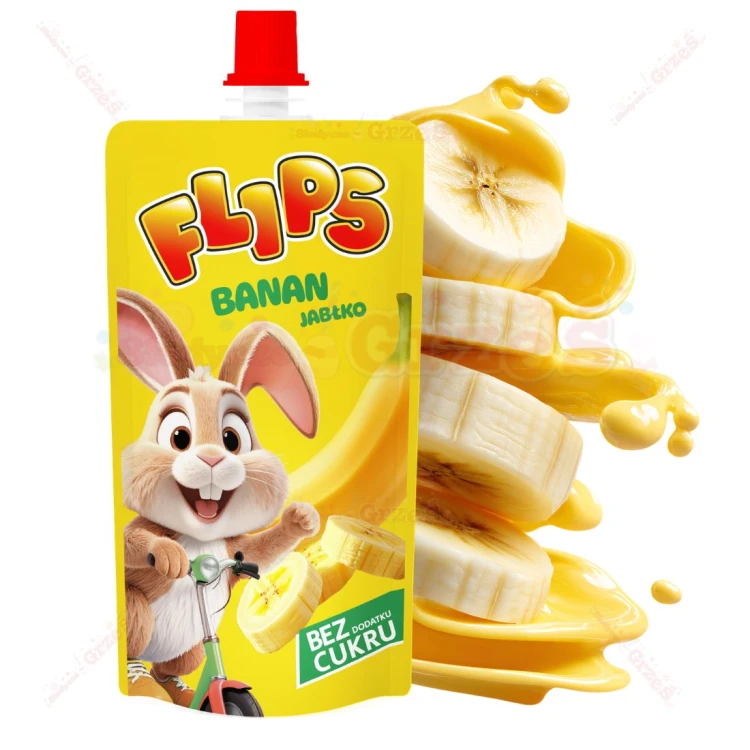 Flips Mus owocowy BANAN-JABŁKO bez cukru dla DZIECI 100g Sante