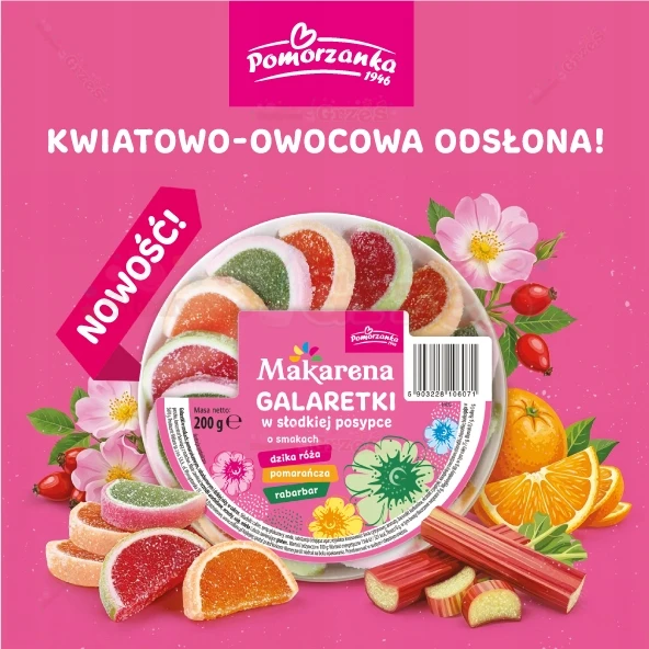 Makarena galaretki w słodkiej posypce - dzika róża, rabarbar 200g Pomorzanka