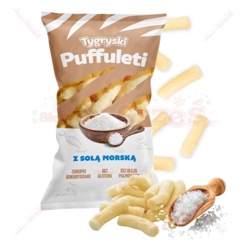16x Tygryski Puffuleti chrupki kukurydziane Z SOLĄ MORSKĄ 85g TBM