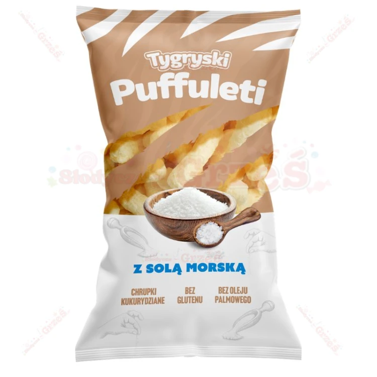 16x Tygryski Puffuleti chrupki kukurydziane Z SOLĄ MORSKĄ 85g TBM