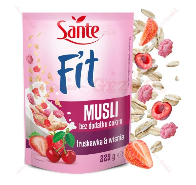 Fit musli truskawka-wiśnia BEZ CUKRU 225g Sante