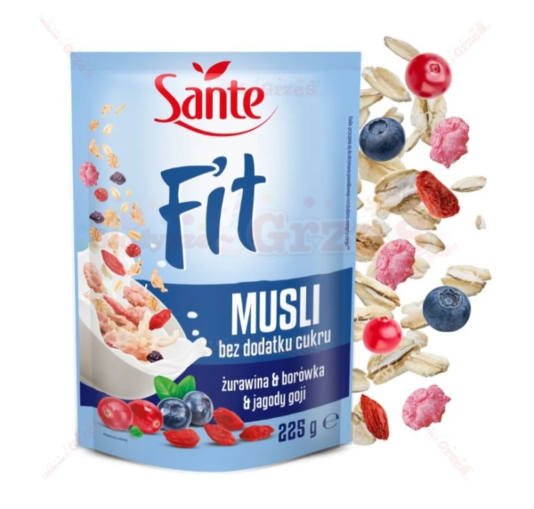 Fit musli żurawina-borówka-goji BEZ CUKRU 225g Sante