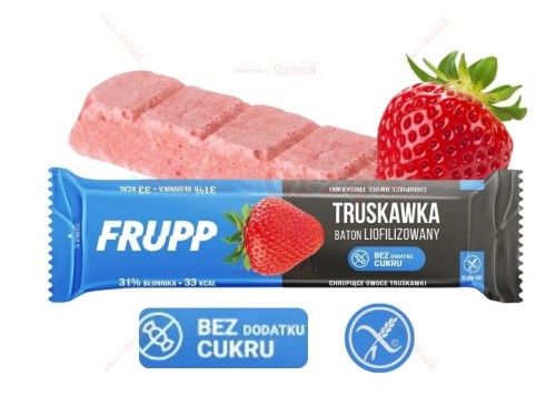 Frupp TRUSKAWKA  baton liofilizowany, bezglutenowy, bez cukru 10g Celiko