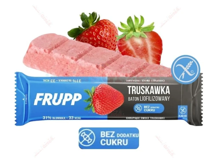 Frupp TRUSKAWKA  baton liofilizowany, bezglutenowy, bez cukru 10g Celiko