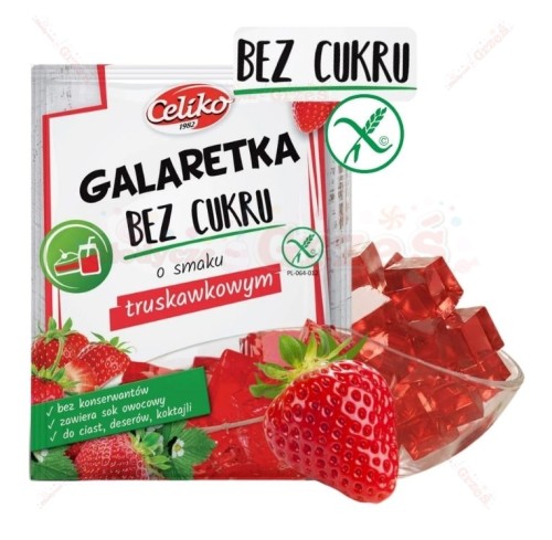 Galaretka TRUSKAWKOWA BEZ cukru, bezglutenowa 14g Celiko