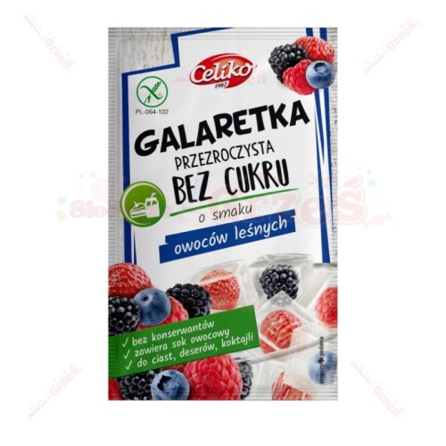 Galaretka PRZEŹROCZYSTA owoce leśne, BEZ cukru, bezlgutenowa 14g Celiko