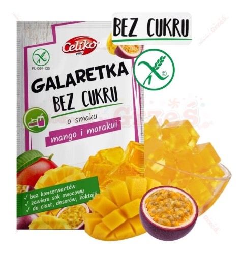Galaretka MANGO-MARAKUJA BEZ cukru, bezglutenowa 14g Celiko