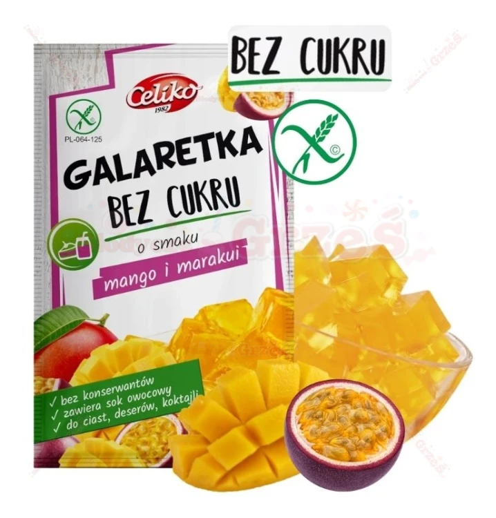 Galaretka MANGO-MARAKUJA BEZ cukru, bezglutenowa 14g Celiko