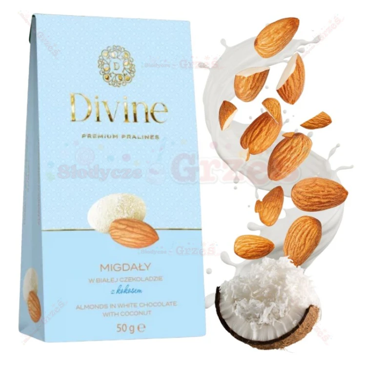 Praliny - Migdały w białej czekoladzie z kokosem 50g Divine Premium