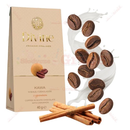 Ziarna kawy w białej czekoladzie z cynamonem 40g Divine