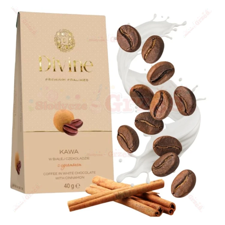 Ziarna kawy w białej czekoladzie z cynamonem 40g Divine