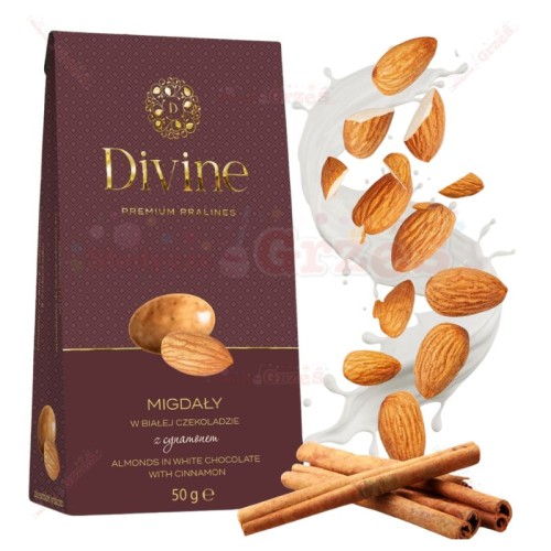 Migdały w białej czekoladzie z cynamonem 50g Divine Premium