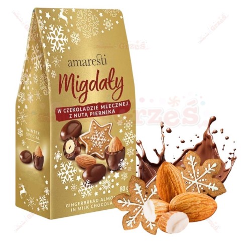 Migdały w czekoladzie mleczej z nutą piernika 80g Amaresti Winter | ŚWIĘTA