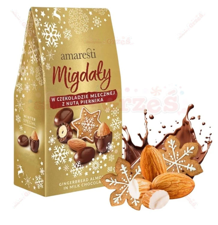 Migdały w czekoladzie mleczej z nutą piernika 80g Amaresti Winter | ŚWIĘTA