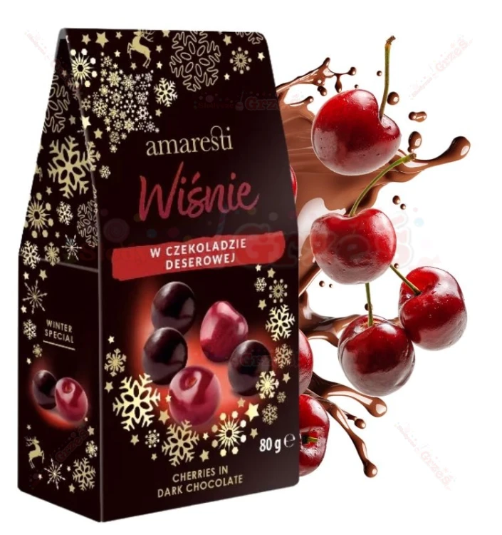 Wiśnie w czekoladzie deserowej 80g Amaresti Winter | ŚWIĘTA