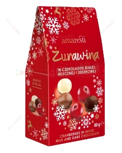 Żurawina w czekoladzie: białej, mlecznej i deserowej 80g Amaresti Winter | ŚWIĘTA