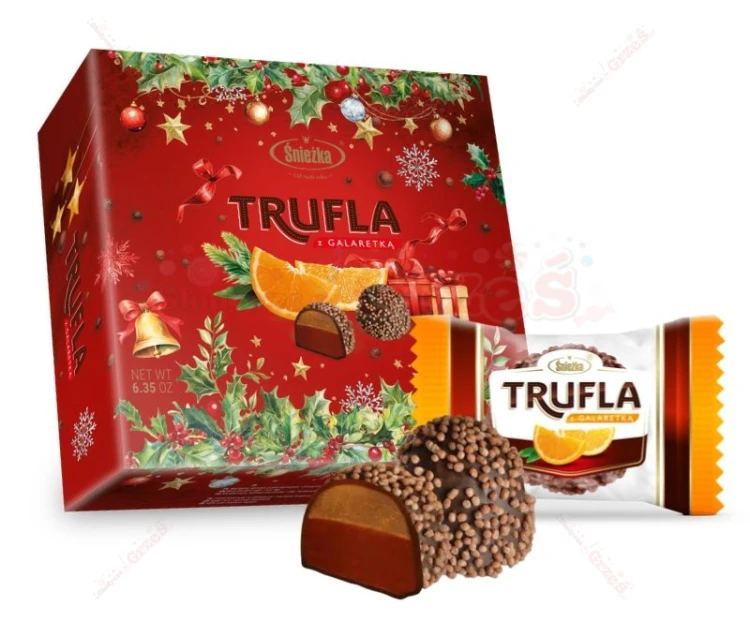 Trufla z galaretką pomarańczową - cukierki rumowe z kakaowym maczkiem 180g Śnieżka | Święta