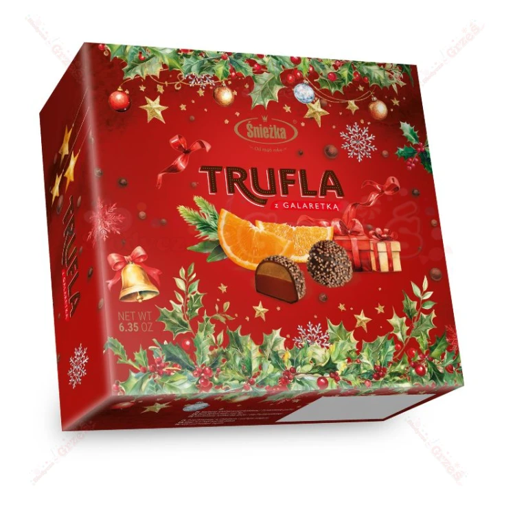Trufla z galaretką pomarańczową - cukierki rumowe z kakaowym maczkiem 180g Śnieżka | Święta