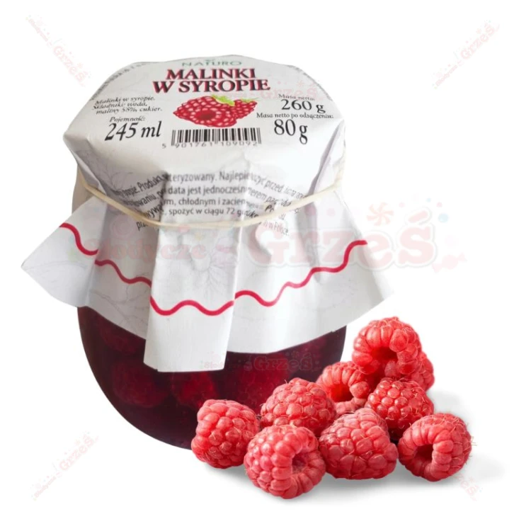 Maliny całe w syropie 260g Naturo | Malinki w syropie do herbaty
