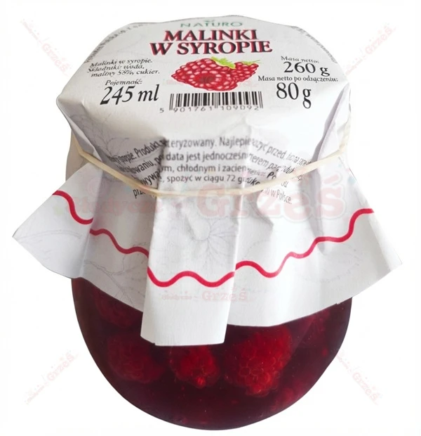 Maliny całe w syropie 260g Naturo | Malinki w syropie do herbaty