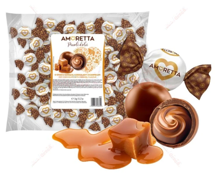 Cukierki KULE o smaku: GORĄCA CZEKOLADA Z KARMELEM 1kg Mieszko Amoretta | Świąteczne