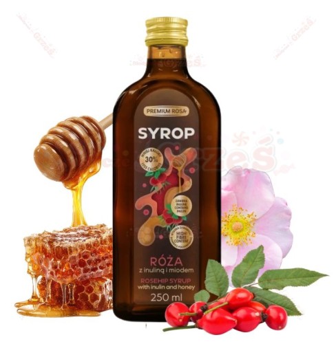 Syrop RÓŻA z owoców róży, z inuliną i miodem 250ml Premium Rosa