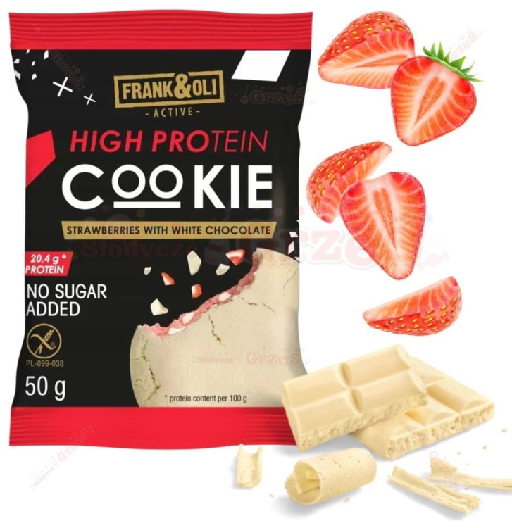 Ciastko proteinowe z truskawkami i białą czekoladą HIGH Protein 50g Frank&Oli