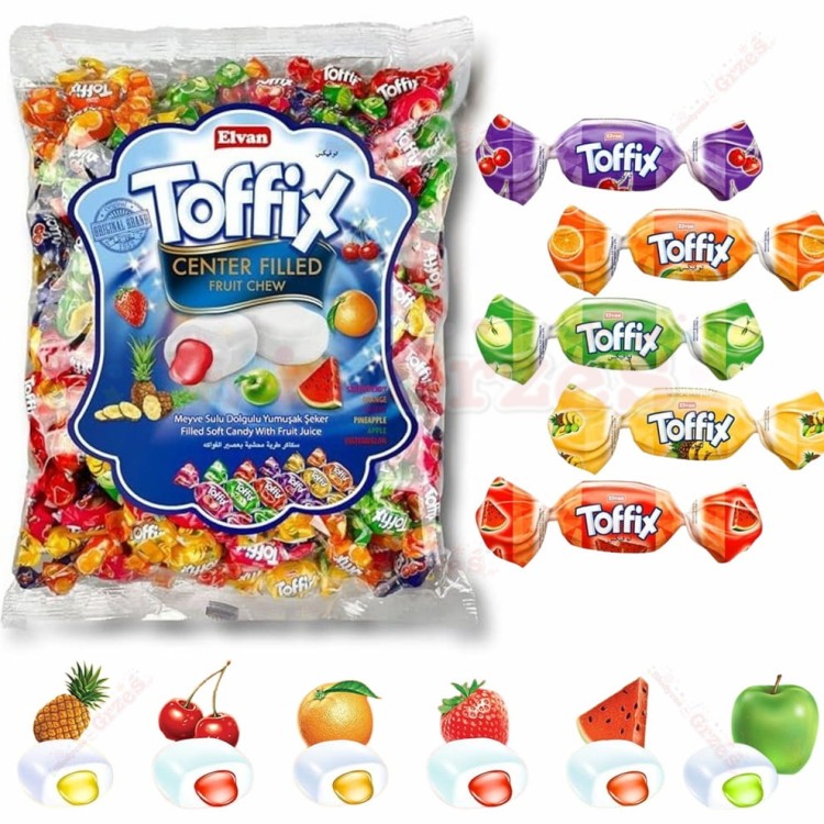 Toffix Miękkie Cukierki rozpuszczalne z nadzieniem owocowym 1kg Toffix