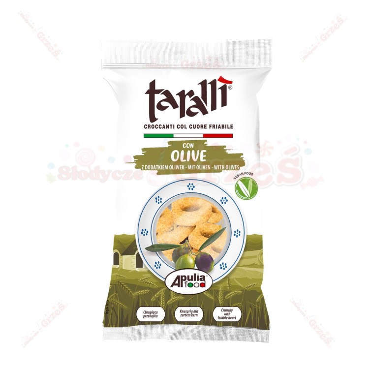 Tarallini z OLIWKAMI, włoskie - chrupiąca przekąska 100g Taralli