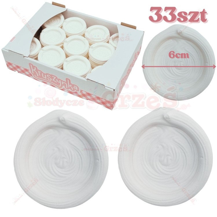 Mini gniazdka bezowe 6cm-33szt, korpusy bezowe, pavlova Kruszynka