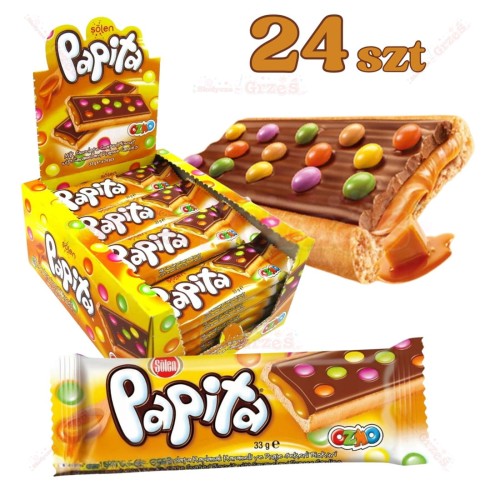 24x Baton Papita KARMELOWY z drażami 33g Papita