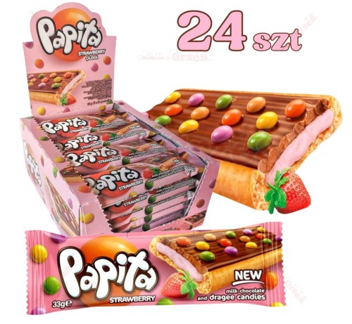 24x Baton Papita TRUSKAWKOWY z drażami 33g