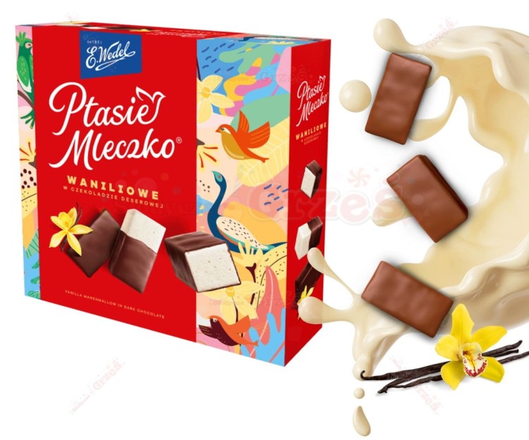 Ptasie Mleczko waniliowe, pianka w czekoladzie deserowej 340g E. Wedel