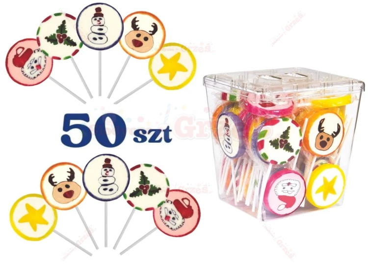 Lizaki świąteczne wzory, lizaki deseniowe 50szt x 26g  Liwocz