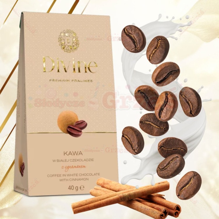 Praliny - Ziarna kawy w białej czekoladzie z cynamonem 40g Divine