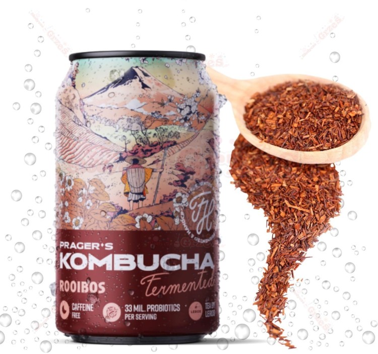 12x Kombucha Rooibos 330ml Prager's | bez kofeiny, miodowy smak Rooibos